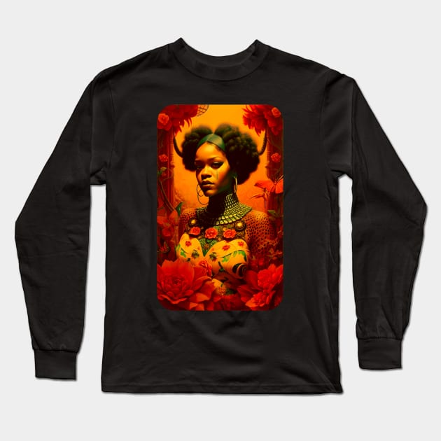 Rihanna Vintage Portrait Art Long Sleeve T-Shirt by Vintagiology